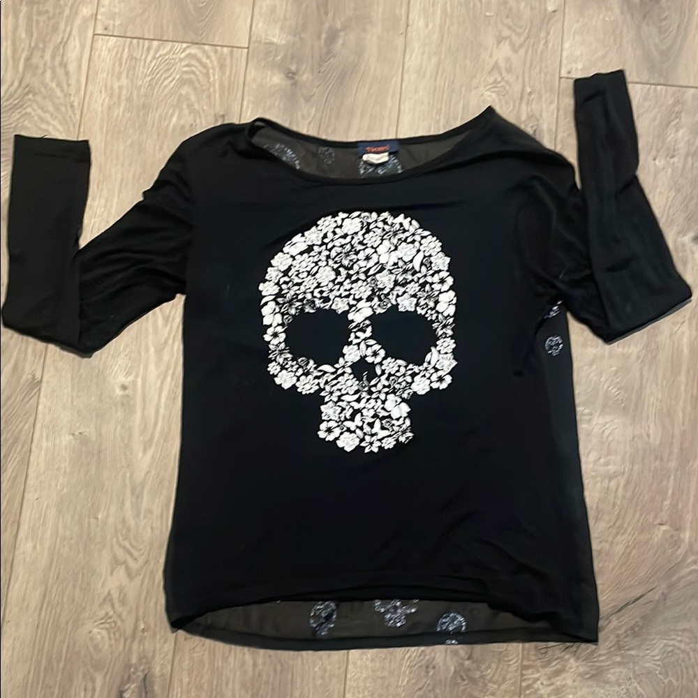 Floral Skull Graphic Black Women's Blouse